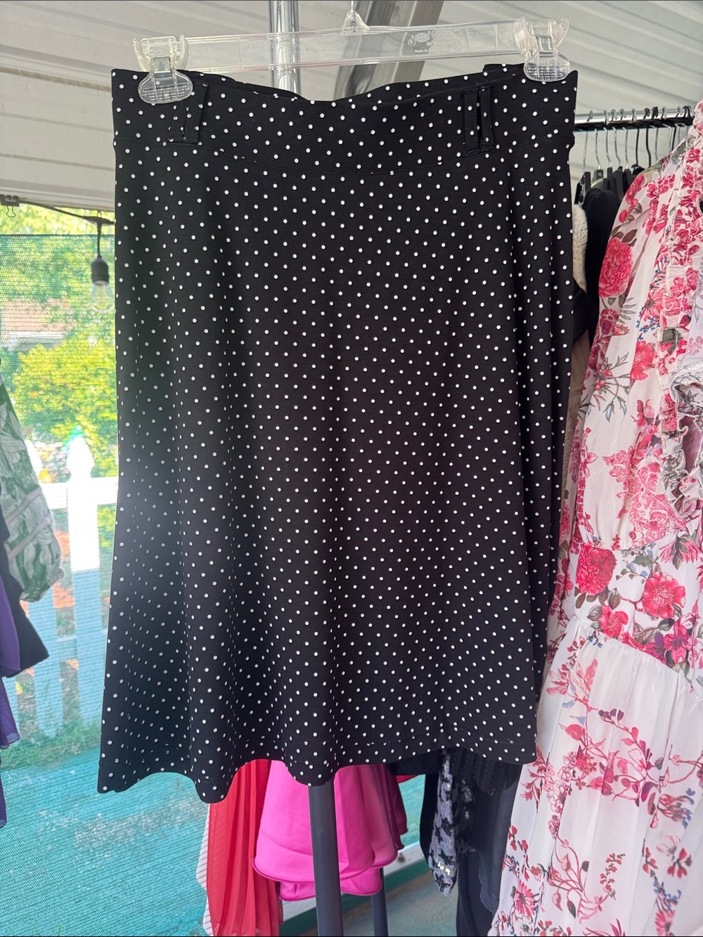 Black Polka Dot A-Line Skirt with White Dots